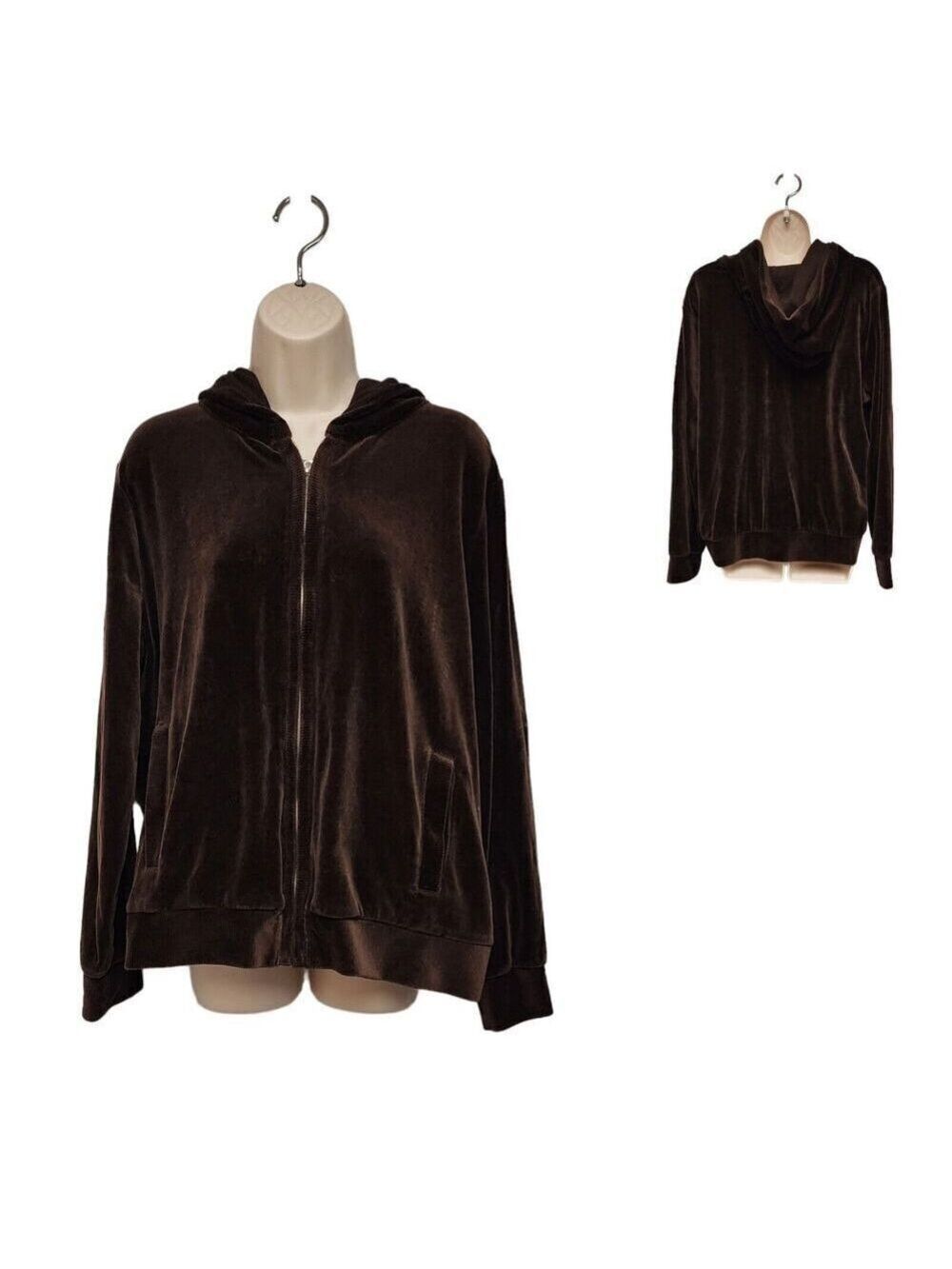 Jones NY Sport Women's Long Sleeve Full Zip Hooded Fleece Brown Jacket 1X